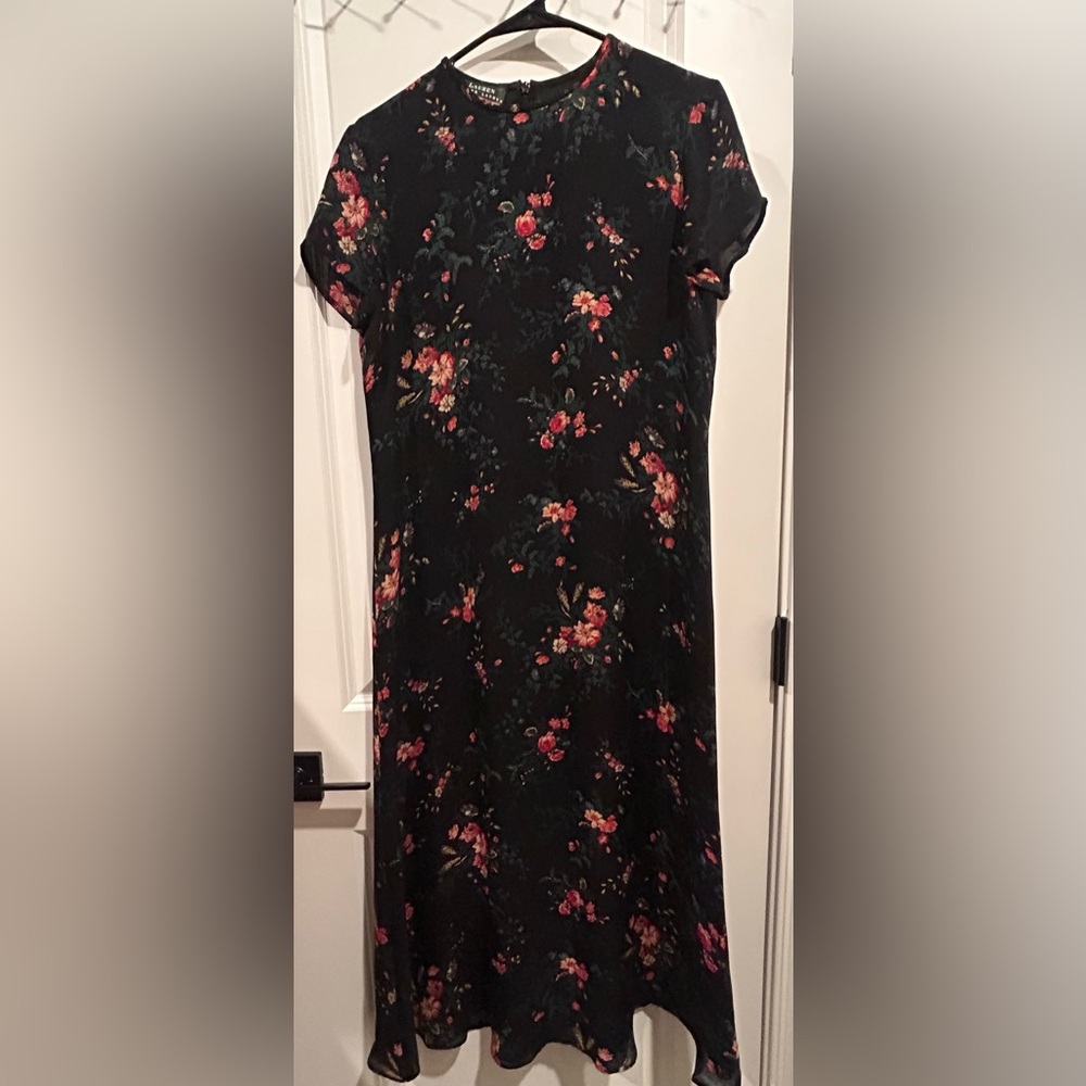 90’s style Ralph Lauren Black Dress with Pink Floral Design